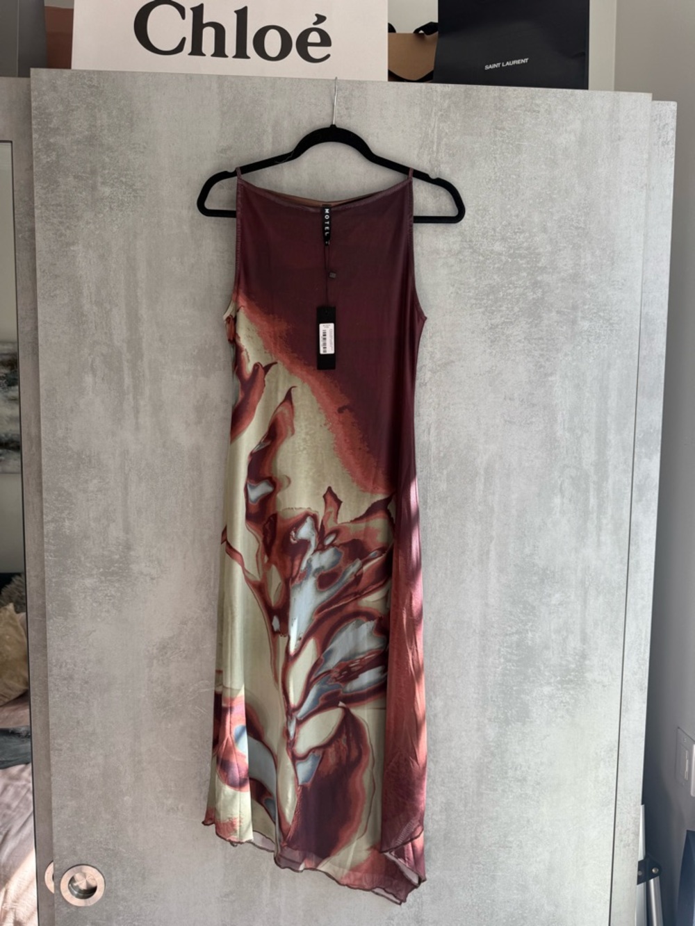 NWT Motel Rocks Maroon Asymmetrical Slip Dress - Picture 3 of 10